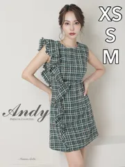 グリーン[OK2710-WineR-2308] 【ANDY/アンディ】ツイード/ チェック柄/ ノースリーブ/ フリル/ 台形スカート/ フレア/ ワンピース/ ミニドレス/ キャバドレス/ dress/ パーティードレス