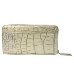 財布 長財布 ロングウォレット ラウンドファスナー クロコダイル ホワイト 白