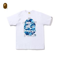 【人気デザイン】 特価値 新品 a bathing ape tシャツ   大猿 bape T 半袖  ホワイト* ブルーで 男女兼用