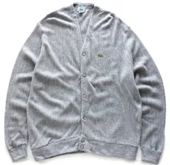 90s USA製 IZOD LACOSTE ラコステ ワンポイント パール編み アクリルニット カーディガン グレー XL★オールド ロゴ ビッグサイズ