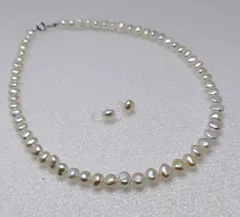 淡水真珠 ネックレス＆ノンホ−ルピアスセット