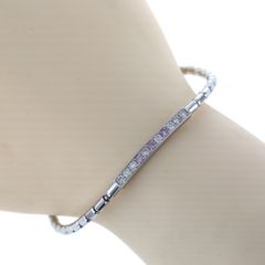 Pt900 Pt850プラチナ ブレスレット ピンクダイヤモンド 0.07ct ダイヤ 0.26ct ストレッチ バングル ライン 17cm【新品仕上済】【zz】【中古】