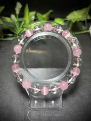 💎天然石   ✨️桜ピンクキャッツアイ・ローズクォーツ・水晶・水晶64面カットの デザイン   ブレスレット   レディース＆メンズ  E553