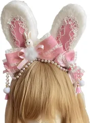 Cicogna うさ耳 カチューシャ うさぎ リボン 可愛い ゴスロリ( Free Size)