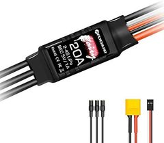 HAWK'S WORKブラシレス電子スピードコントローラー、20A ブラシレスモータ 電子スピードコントローラー BEC 5V 1A XT60と3.5mmプラグ付き、超軽量、超コンパクト（1パック）