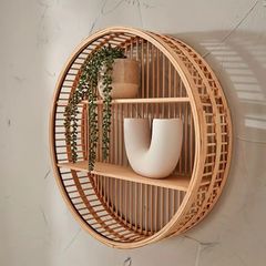 竹製 丸型ウォールシェルフ 壁掛け棚 56cm 北欧風 飾り棚 - メルカリ