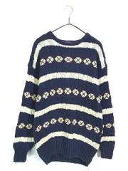 古着 80s CHAPS Ralph Lauren ダイヤ ボーダー コットン リネン ハンド ニット セーター L 古着 