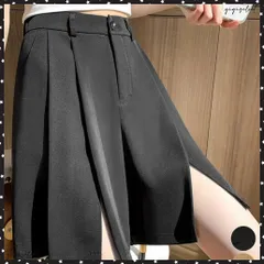 送料無料 レディーススーツ風ショートパンツスリット 体型カバー ハーフパンツ着やせ プリーツショーパン 春夏きれいめ 通勤タックパンツ涼しい薄手キュロットパンツ バックゴム イージーパンツ脚長 無地 ハイウエスト 楽ちんパンツ 美脚