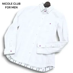 NICOLE CLUB FOR MEN ニコルクラブ フォーメン 通年★ チェック ストライプ 長袖 ボタンダウン シャツ Sz.46 メンズ
