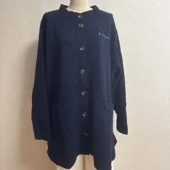 KN3228 ＊4L 大きいサイズ　 ロングカーディガン 長袖 ケーブル柄ロング丈ネイビー