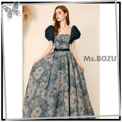 【新品】【3wayが楽しめるプチレトロがオトナの上品を演出するロングドレス)ஐ♬.*ﾟ】演奏会用 パーティードレス 結婚式 前撮り セルフ前撮り  コンサート 発表会 リサイタル  結婚式2次会  ピアノ 発表会 コーラス 合唱衣装 ブルー 青 花柄 M