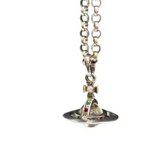 ♪3087 Vivienne Westwood ヴィヴィアン ウエストウッド シルバー ネックレス プチオーブ レッド グリーン 中古 タイニー オーブ
