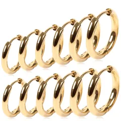 【定番 幅2.5mm 色：ゴールド 内径10/12/14/16/18/20mm 6ペアセット】[Adelina Style] フープピアス 人気 つけっぱなし リングピアス レディース メンズ サージカルステンレス 金属アレルギー対応 18G 男女 両耳用