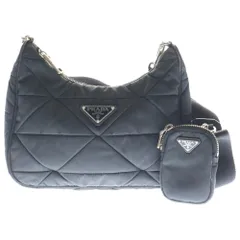 PRADA (プラダ) パデッド ショルダーバッグ ミニバッグ 三角ロゴ ブラック ナイロン シルバー金具 1BC151