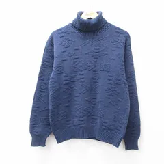 M/古着 ウールリッチ 長袖 セーター メンズ 90s ネイティブ柄 ラグ柄 コットン タートルネック ハイネック 紺 ネイビー spe 25sep26 中古 のサムネイル