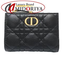 【中古】Christian Dior クリスチャンディオール 二つ折り財布 ディオールカロ ダリアウォレット レザー ブラック レディース /181602