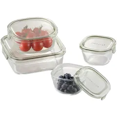 iwaki(イワキ) 耐熱ガラス 保存容器 オリーブグリーン 角型 4点セット パック&レンジ PC-PRN4G41