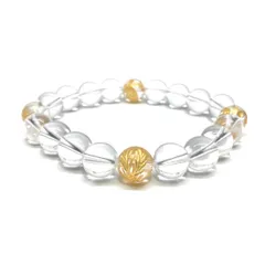 10mm 四神獣金彫水晶×水晶 パワーストーン ブレスレット天然石 運気上昇 開運 金運 恋愛運 お守り 青龍 白虎 玄武 朱雀 4月誕生石 メンズ・レディース 男性・女性 数珠ブレス 開運 ■