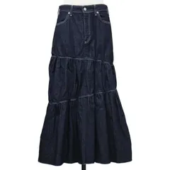 【美品】SOMETHING サムシング FREAKS STORE 別注 スカート ネイビー 紺 サイズ:M / 24春夏 アシンメトリー ティアード スカート / デニムスカート ロング丈 フレア ストレッチ コットン / 日本製【レディース】【中古】