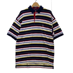 90's TOMMY HILFIGER 90年代 トミーヒルフィガー ヴィンテージ ボーダー 半袖 ポロシャツ ワンポイント刺繡 オーバーサイズ ビッグサイズ インドネシア製 Lサイズ マルチカラー