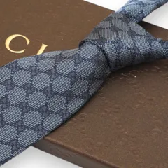 【箱付き美品】　GUCCI グッチ　ネクタイ　ネイビー　シルク　GG柄