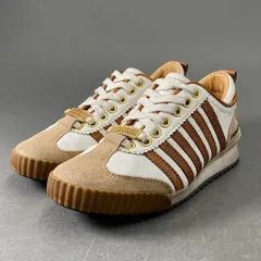 1f2 DSQUARED2 ディースクエアード リザードライン レザースニーカー 38 茶系 ブラウン イタリア製 KICK IT シューズ メタルプレート 刺繍のサムネイル