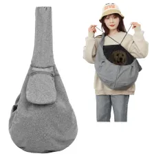 新品 ペットスリング 犬猫兼用 抱っこ紐 小型犬 ペットキャリーバッグ 斜め掛け ソフト肩パッド メッシュカバー 飛び出し防止ストラップ付き 安全ロープ付き ポケット付き お出かけ 散歩 通院 10kgまで対応 (グレー)