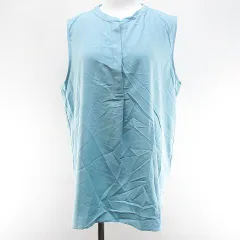 ユニクロ UNIQLO ノースリーブ シャツ ブラウス XL 青系 ブルー 無地 スキッパーカラー 比翼 タグ付