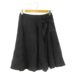 クミキョク 組曲 KUMIKYOKU スカート フレア ミモレ ロング ウール 絹混 シルク混 ドット リボン 1 黒 ブラック /AO11