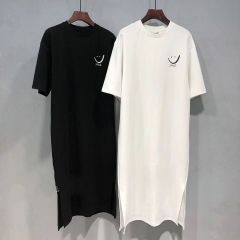 ロングワンピース 半袖 スマイル 笑い顔 レディース Tシャツワンピ クルーネック ワンピース 夏 ロング丈 マキシワンピース スリット入り カジュアル 体型カバー 着痩せ マタニティ ゆったり 肌触り 柔らかい 楽ちん