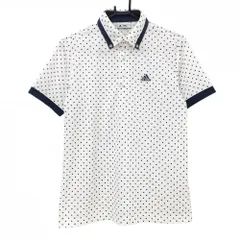 アディダス 半袖ポロシャツ 白×ネイビー スクエア総柄 ボタンダウン メンズ S/P ゴルフウェア adidas