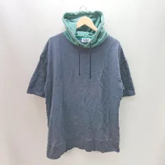 ◇ XLARGE エクストララージ フード ロゴ刺繍 カジュアル 半袖 パーカー サイズXL ネイビー グリーン メンズ E  【1402200010329】