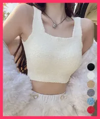 ★スタッフおすすめ★ ニットタンクトップカップ付き ボアキャミ ニットキャミ重ね着/ボアブラトップ 冬/あったか ボア下着 ボアビスチェ もこもこ 厚手ブラキャミ おすすめ おしゃれ　人気 上品 87MEILIX-001
