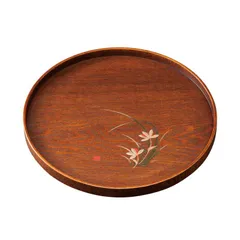 紀州塗り お盆 トレー 10寸 丸盆 春ラン うるし塗り 金蒔絵 盛絵 茶盆 おしゃれ おぼん トレイ 和風 和モダン 飾り 木製