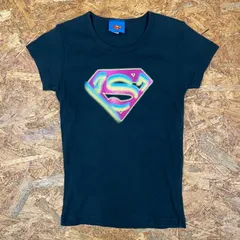 USA製 SUPERMAN グラフィティペイントTシャツ レディースS ブラック スーパーマン 半袖 ショートスリーブ 古着 USED MADE IN USAのサムネイル