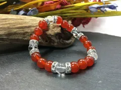 パワーストーン ブレスレット 赤瑪瑙 &水晶 天然石ブレスレット 8mm（シルバー）レディース 女性  数珠ブレス 開運 プレゼント ギフト  [n]