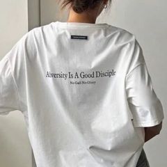 ［着回しやすいデザイン］ロゴT 背面ロゴ カジュアルカットソー L 無地トップス 白T  レディース ザラ 韓国   着やせ 結婚式お呼ばれ 半袖Tシャツ zara emoda agoist milaowen