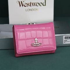 美品 未使用　Vivienne Westwood ヴィヴィアンウエストウッド ワニ革　レザー　財布  カード入れ　レザー　小銭入れ　気質 レディース　可愛いウォレット　金入れ　折りたたみ財布　43591　ピンク　三つ折りたたみ財布