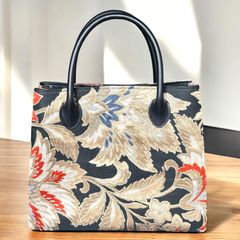 袋帯 ブロンズとターコイズきらめく花唐草文 リメイク バンブー