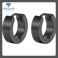 【送料無料！】ピアス レディース メンズ ステンレス リング フープ シンプル キャッチレス 両耳セット (直径：9mm) ブラック [PL007]