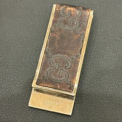 ΩNA3499 大人気！ GUCCI グッチ マネークリップ お札クリップ GG柄 レザー ブラウン シルバー