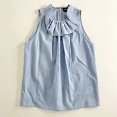 10a20 《美品》 イタリア製 GIORGIO ARMANI ジョルジオアルマーニ ノースリーブブラウス コットンブラウス 38 スカイブルー フリル ギャザー バックジップのサムネイル