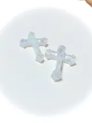 十字架 ホワイト ホロ パーツ 2個