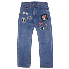 LEVI'S 505 CUSTOM JEANS 5【32inch】【WASH BLUE】 (リーバイス  デニム ジーンズ ワッペン カスタム リメイク ヒップホップ HIP HOP)