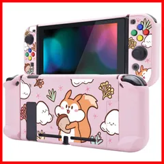PlayVital eXtremeRate Switchコンソールに対応用バックカバー、NS Joyconハンドヘルドコントローラー分離可能プロテクターハードシェル、Switch用にカスタマイズされたドッキングできる保護ケース【ふわふわリスとどんぐりバージョン