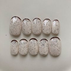 現品 ネイルチップ フレンチ つぶつぶ ジェルネイル 一癖 シンプル 韓国