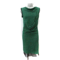 ダイアンフォンファステンバーグ DIANE von FURSTENBERG ワンピース ひざ丈 ノースリーブ 総柄 絹 シルク 2 M 緑 グリーン 黒 ブラック /YI ■GY19のサムネイル