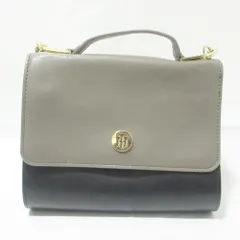 美品 Tommy Hilfiger トミーヒルフィガー レザー 2WAY ショルダーバッグ ハンドバッグ ブラウン×ブラック×シルバー レディース 古着 中古 USED