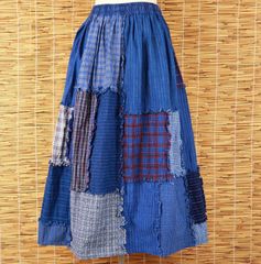 美品✨ 45R ツギハギ天竺のスカート インディゴ パッチワーク風 R刺繍