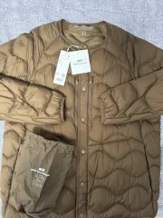 L UNIQLO ユニクロ 白 麻 ウルトラ ライト ダウン ジャケット ブラウン